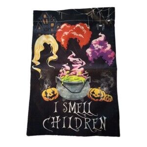 NEW Halloween Canvas Fabric Flag "I Smell Children" Witch Cauldron Garden Flag